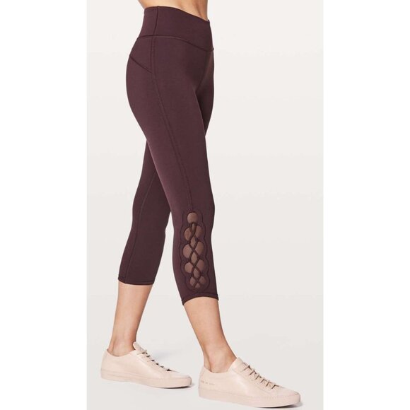 Lululemon Pants - Lululemon Tied To It Crop Leggings 21" Black Cherry Purple Size 6 $98 [jb]